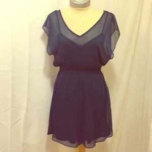 Express Teal Blue Sheer V-neck Dress